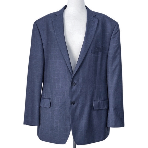 NWOT Michael Kors Navy Blue Windowpane Plaid Check Suit Blazer Jacket- Men's - Picture 1 of 7